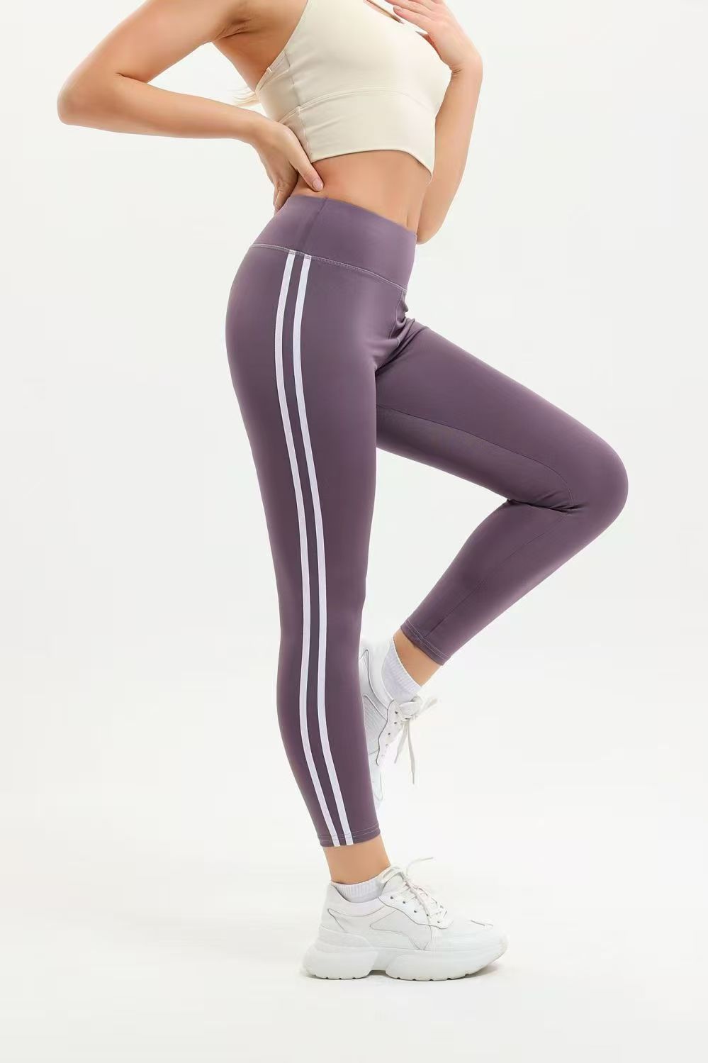 View Leggings taille haute à double rayure image 7
