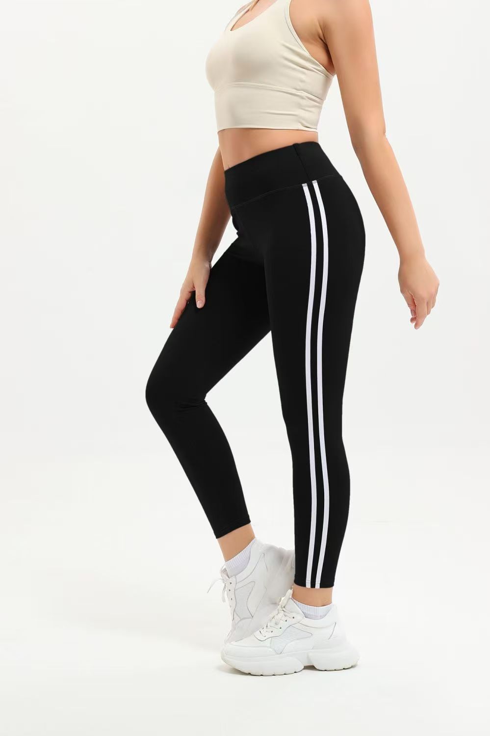 View Leggings taille haute à double rayure image 2
