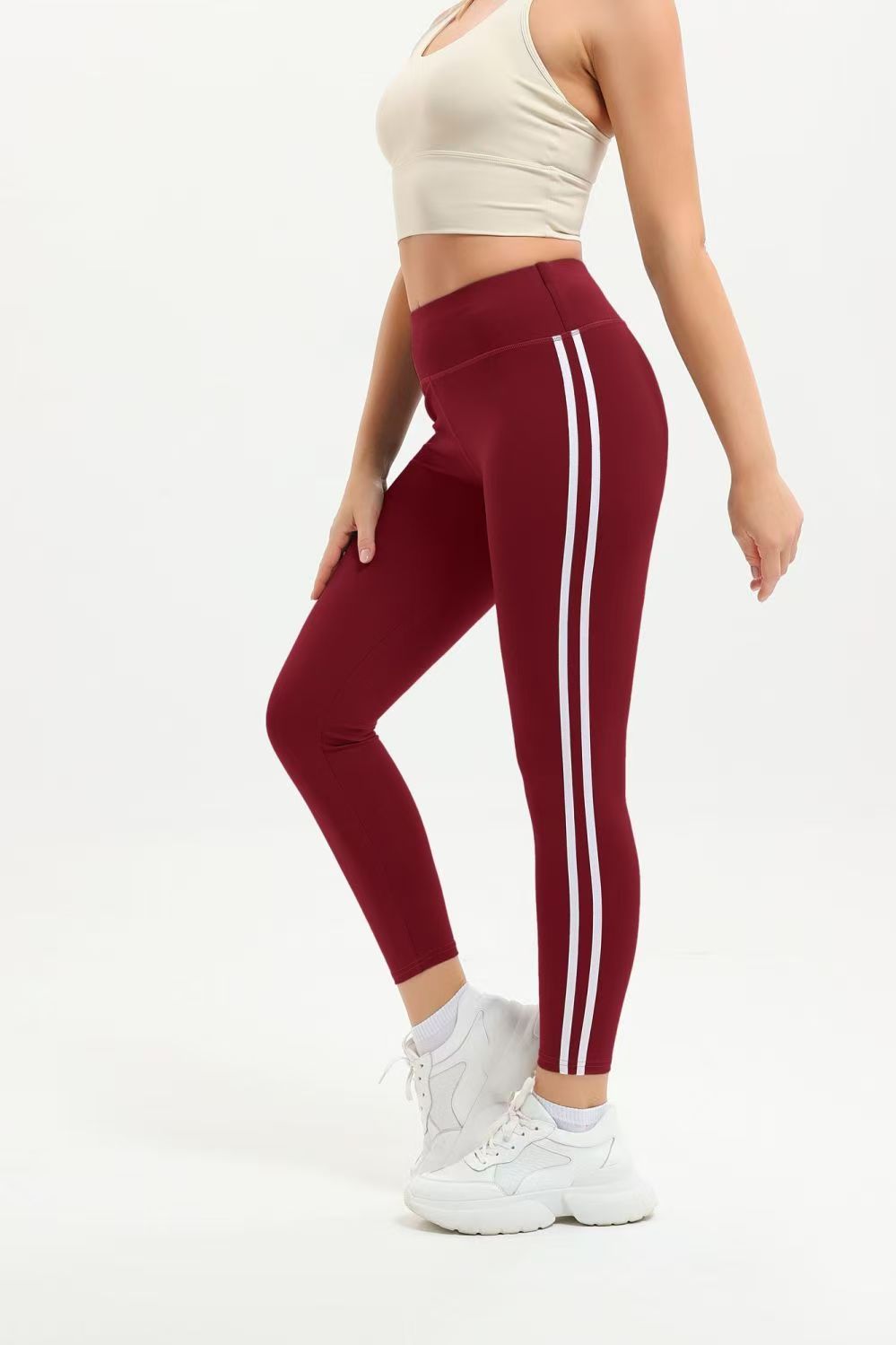 View Leggings taille haute à double rayure image 3