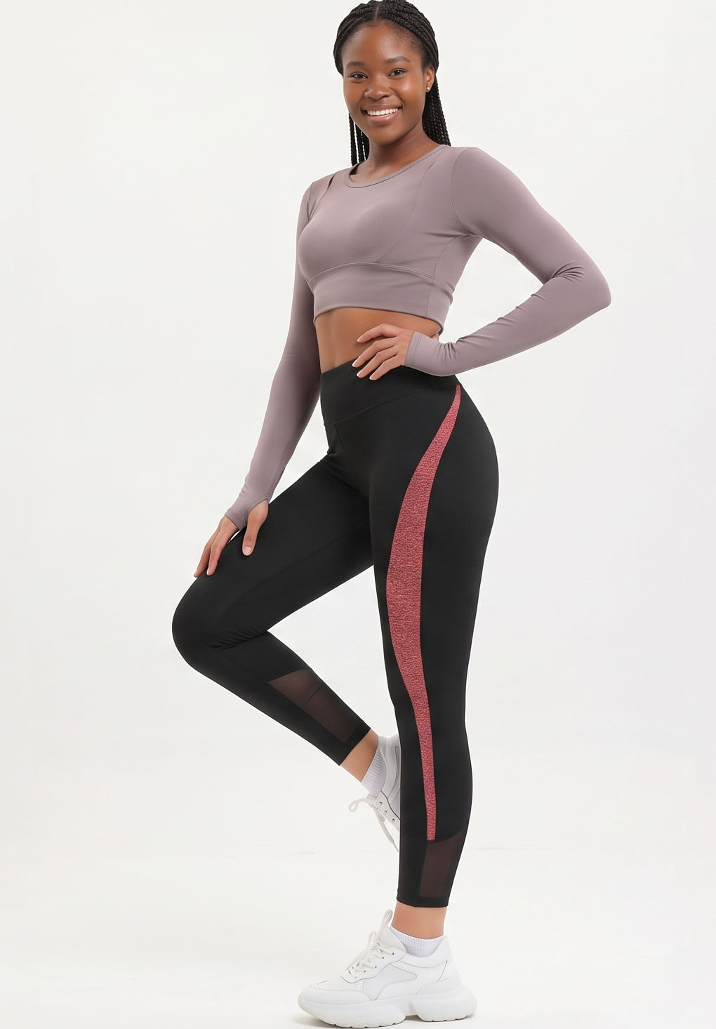 View High-Rise Mesh Panel Side Stripe Leggings image 1