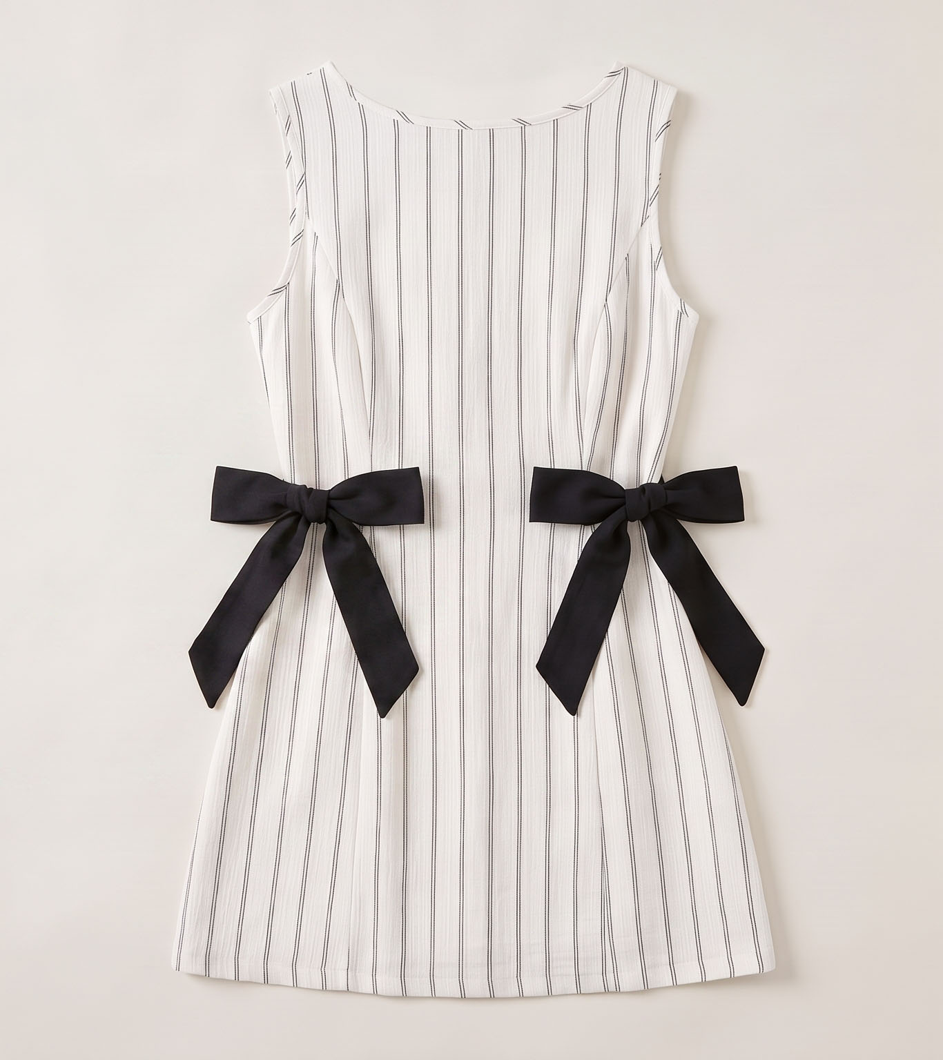 View Pinstripe Bow-Waist Mini Dress image 3