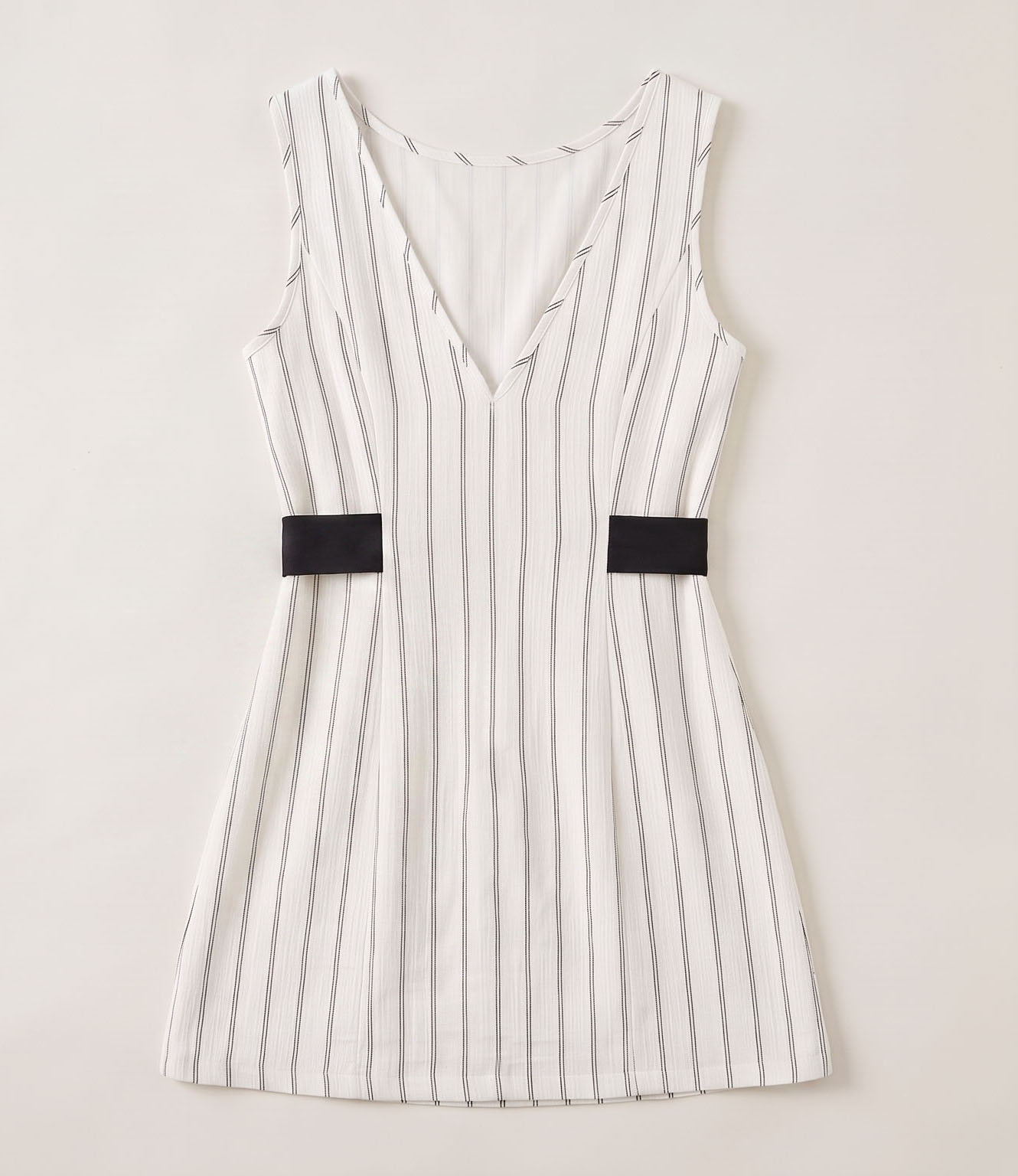 View Pinstripe Bow-Waist Mini Dress image 4