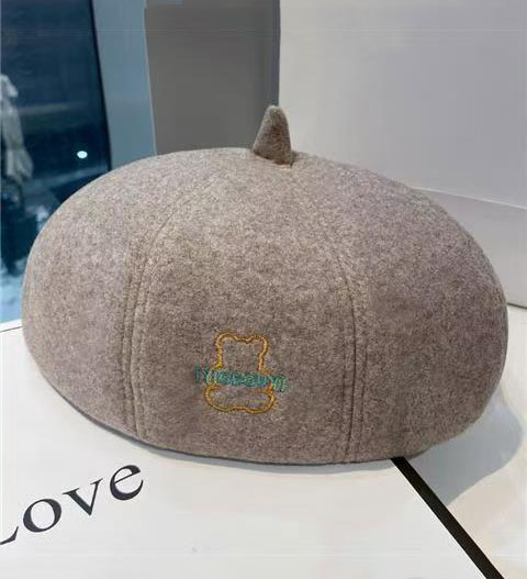 View Bear Embroidered Wool Octagonal Painter Beret image 2