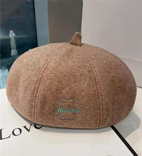 View Bear Embroidered Wool Octagonal Painter Beret image 3