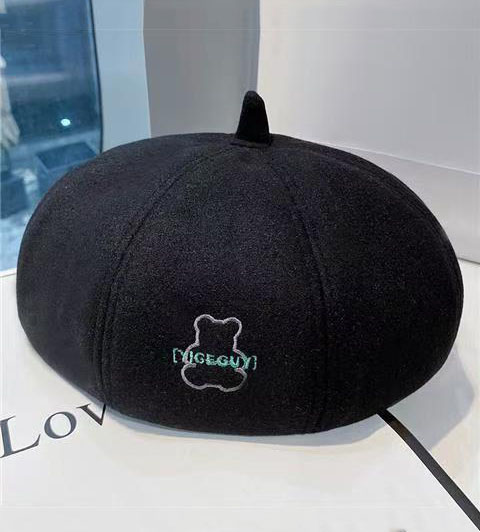 View Bear Embroidered Wool Octagonal Painter Beret image 4