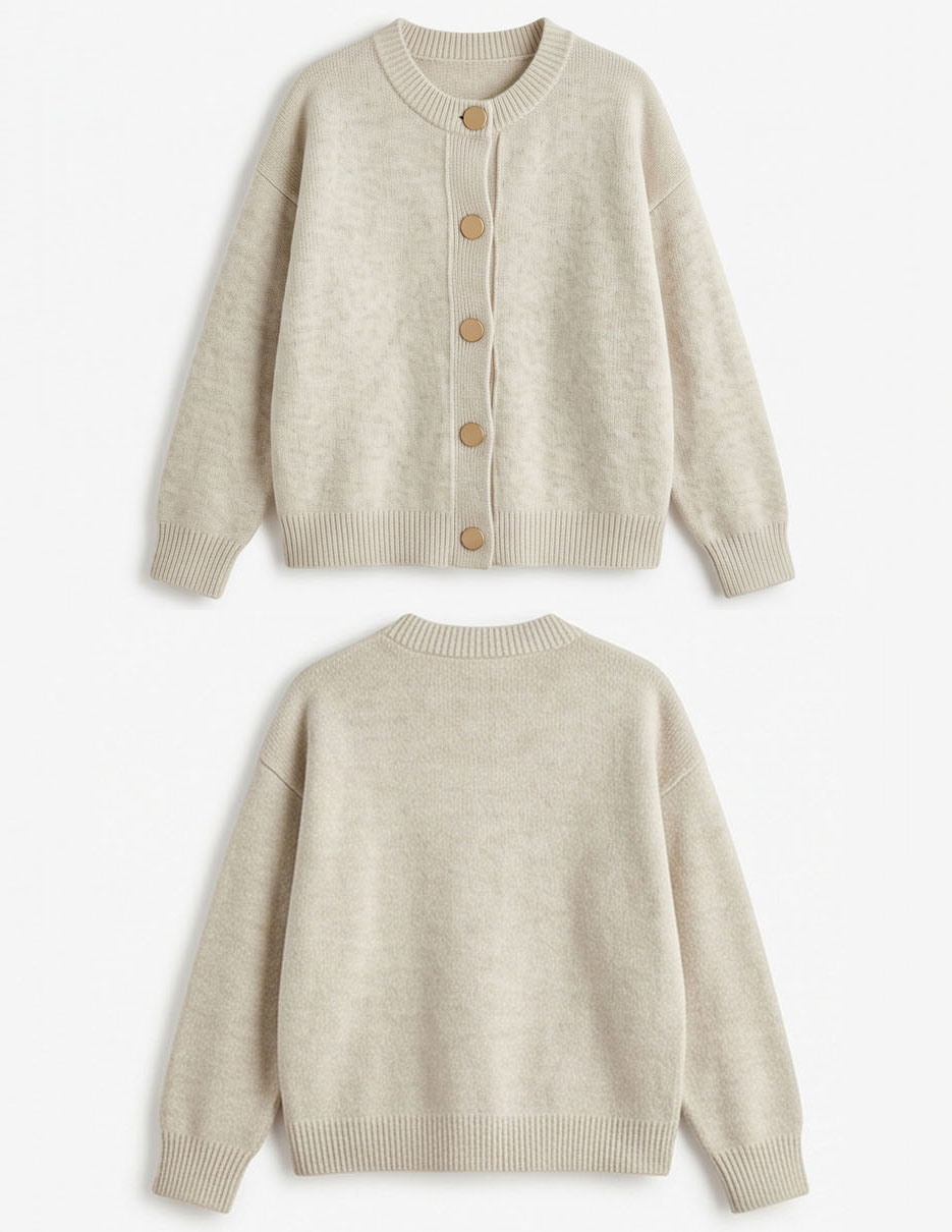 View Relaxed Button-Front Crewneck Cardigan image 2