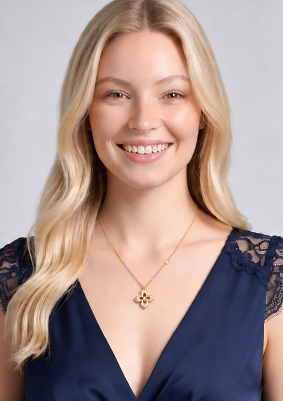 View Delicate Gold Clover Necklace with Sparkling Crystals image 1