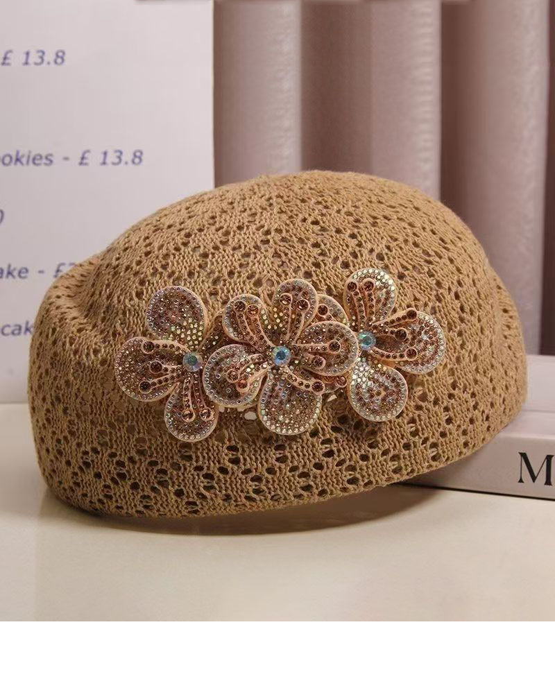View Floral Embellished Crochet Beret image 2