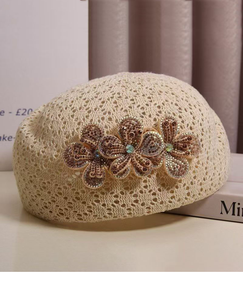 View Floral Embellished Crochet Beret image 3