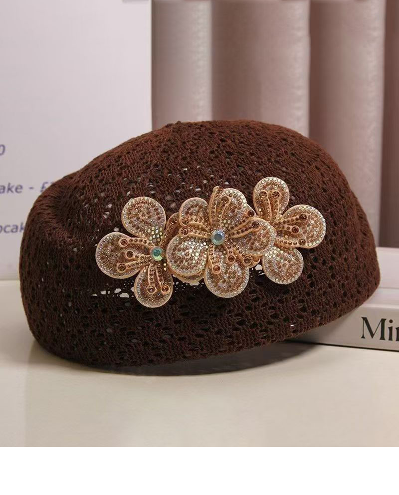 View Floral Embellished Crochet Beret image 4