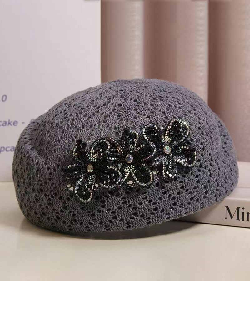 View Floral Embellished Crochet Beret image 5