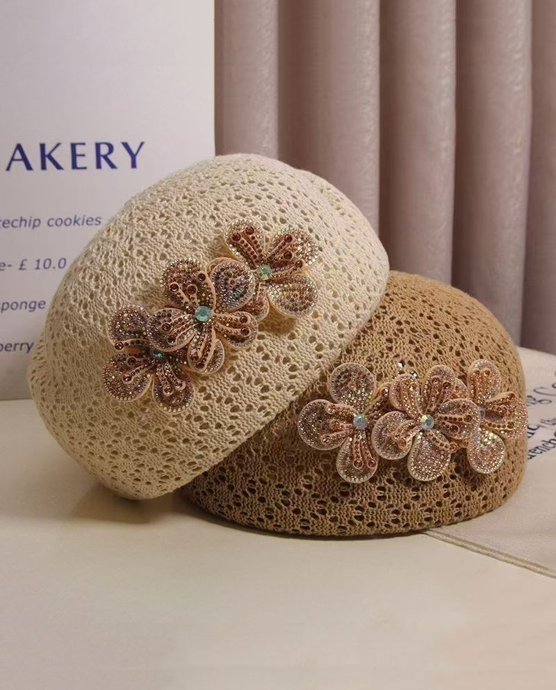 View Floral Embellished Crochet Beret image 1