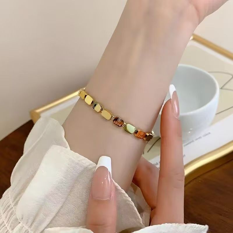 View Gold LOVE Square Stackable Bracelet image 3
