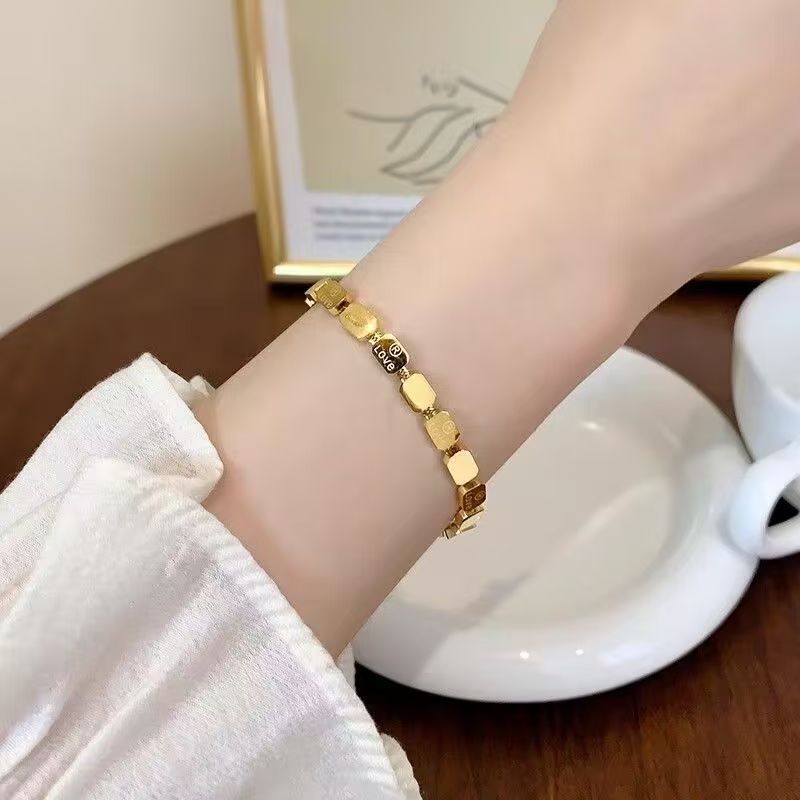 View Gold LOVE Square Stackable Bracelet image 4