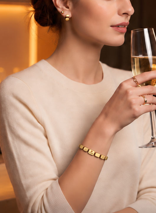 View Gold LOVE Square Stackable Bracelet image 5
