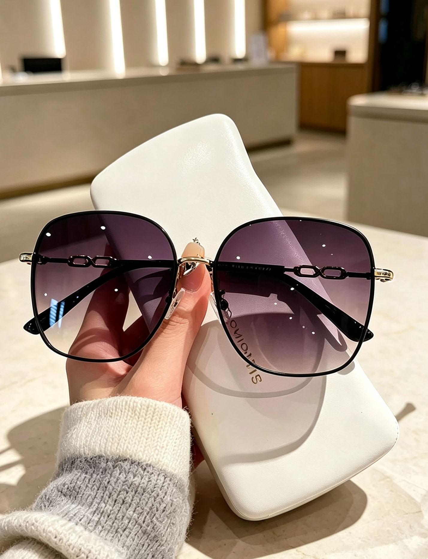 View Purple‑Pink Gradient Chain Sunglasses image 2