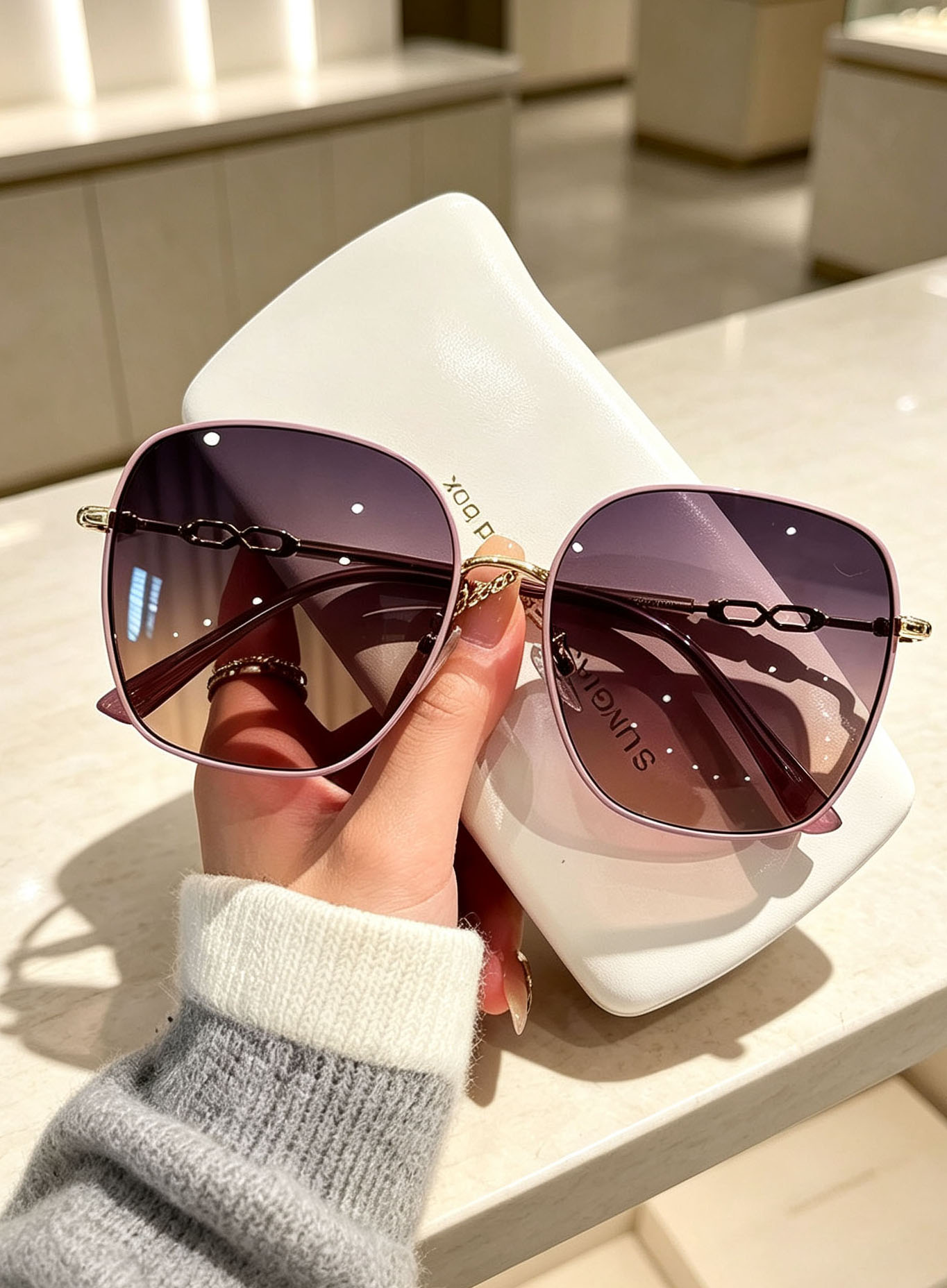 View Purple‑Pink Gradient Chain Sunglasses image 3