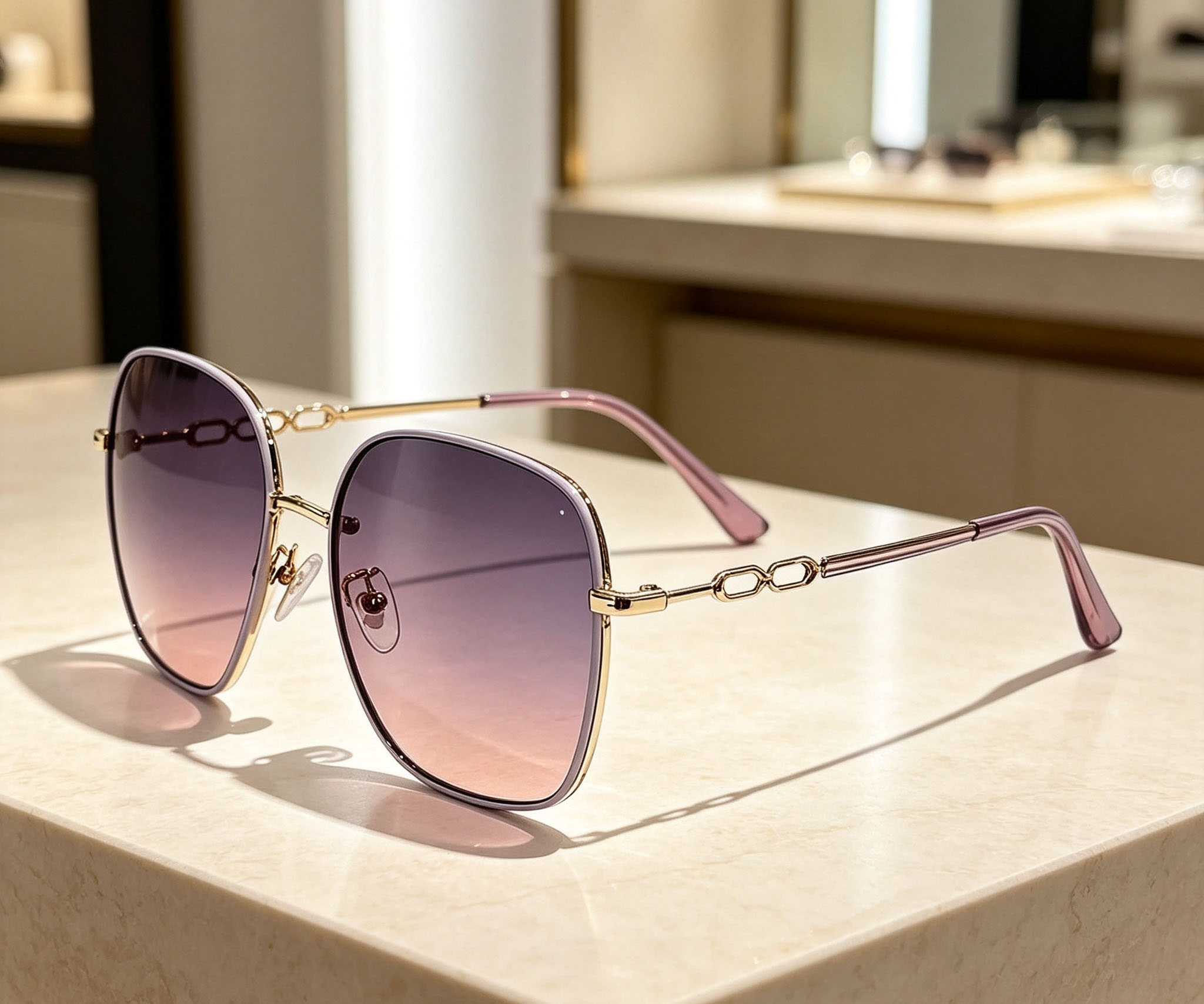 View Purple‑Pink Gradient Chain Sunglasses image 4
