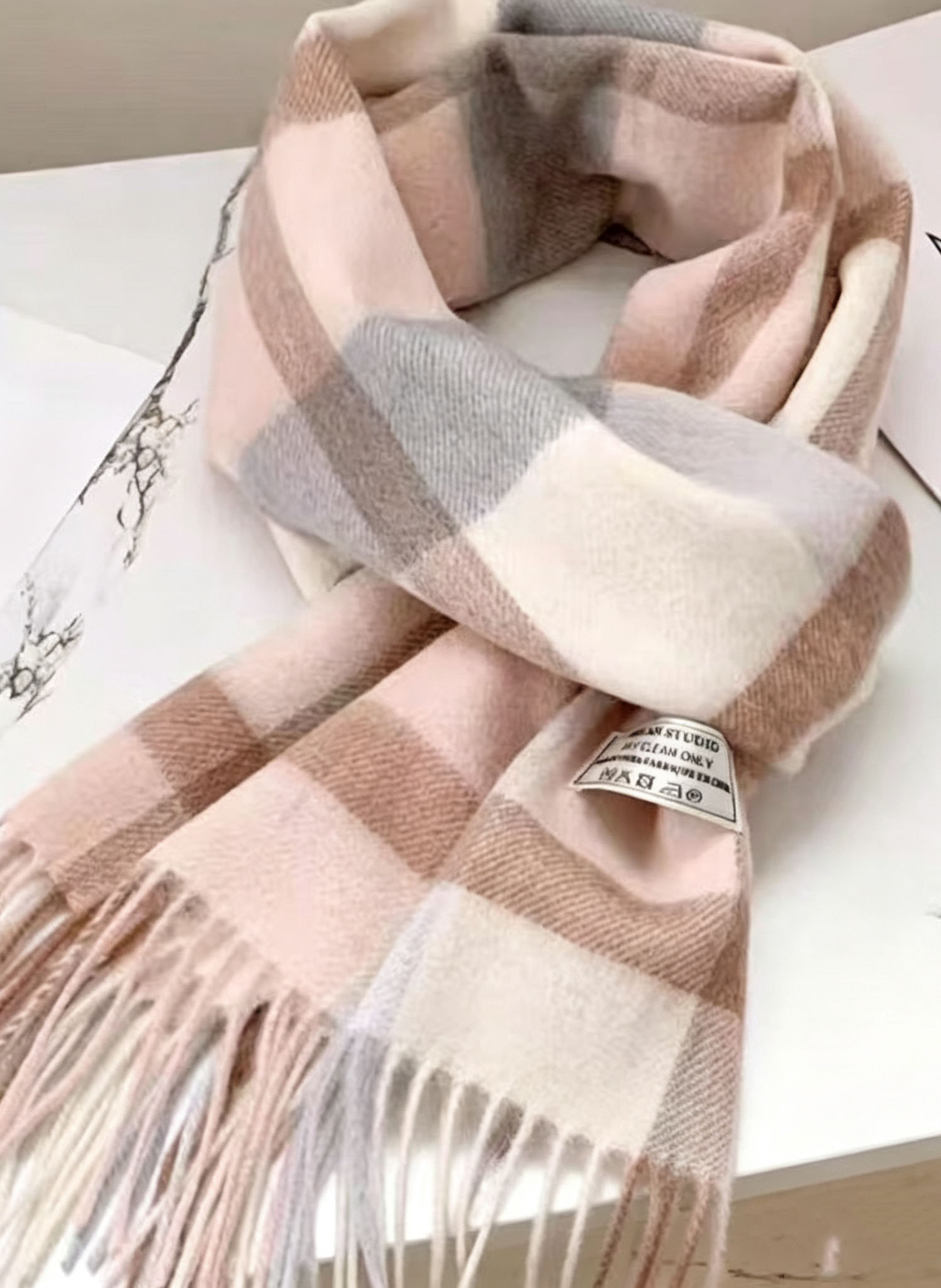 View Soft Wool Plaid Scarf | Women Fringed Tartan Winter Wrap Shawl image 3