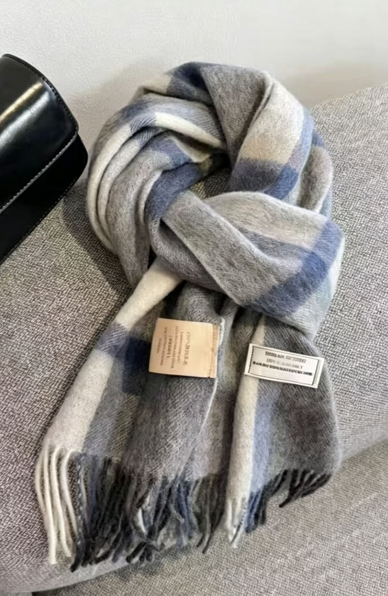 View Soft Wool Plaid Scarf | Women Fringed Tartan Winter Wrap Shawl image 4