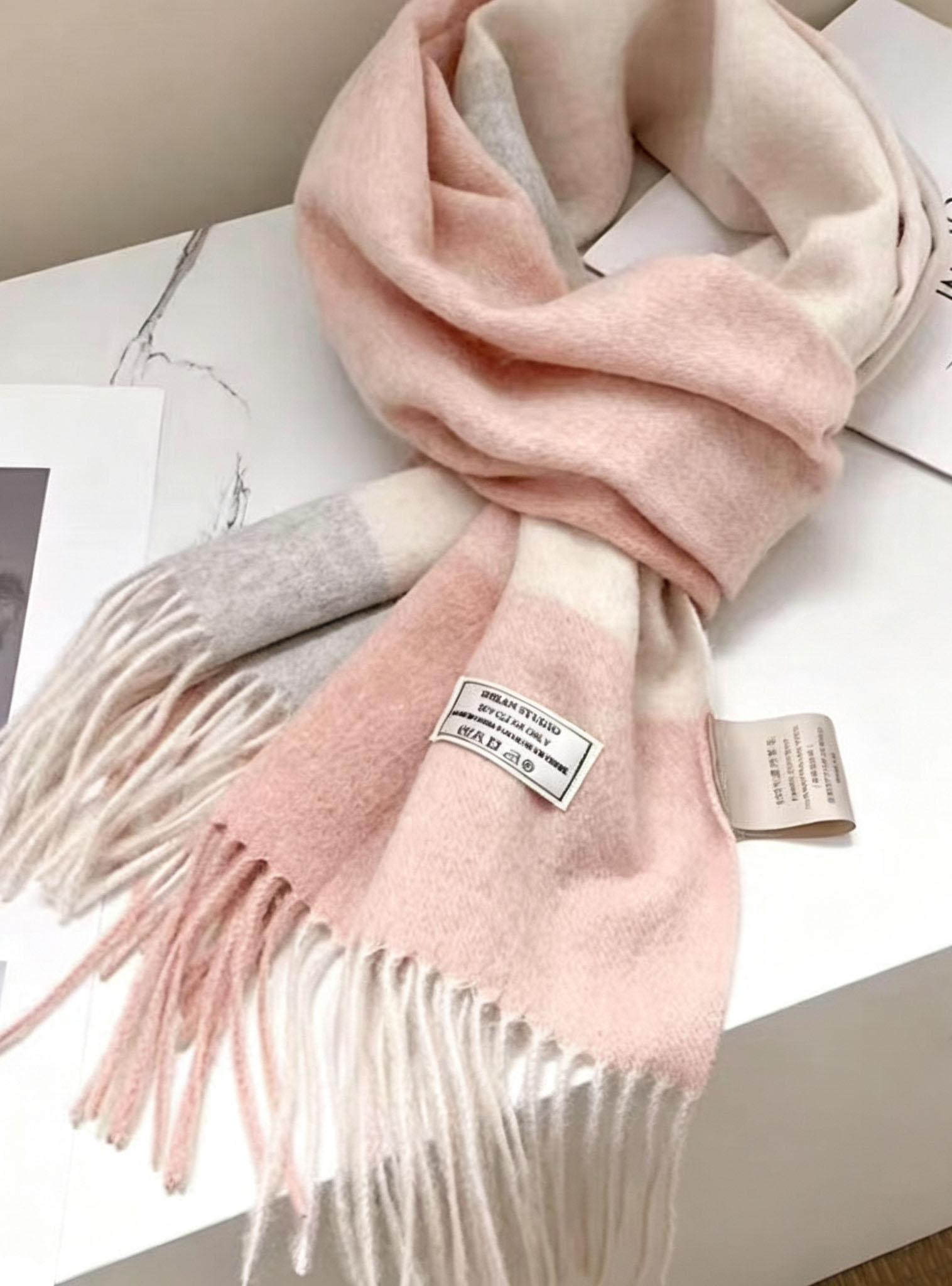 View Soft Wool Plaid Scarf | Women Fringed Tartan Winter Wrap Shawl image 5
