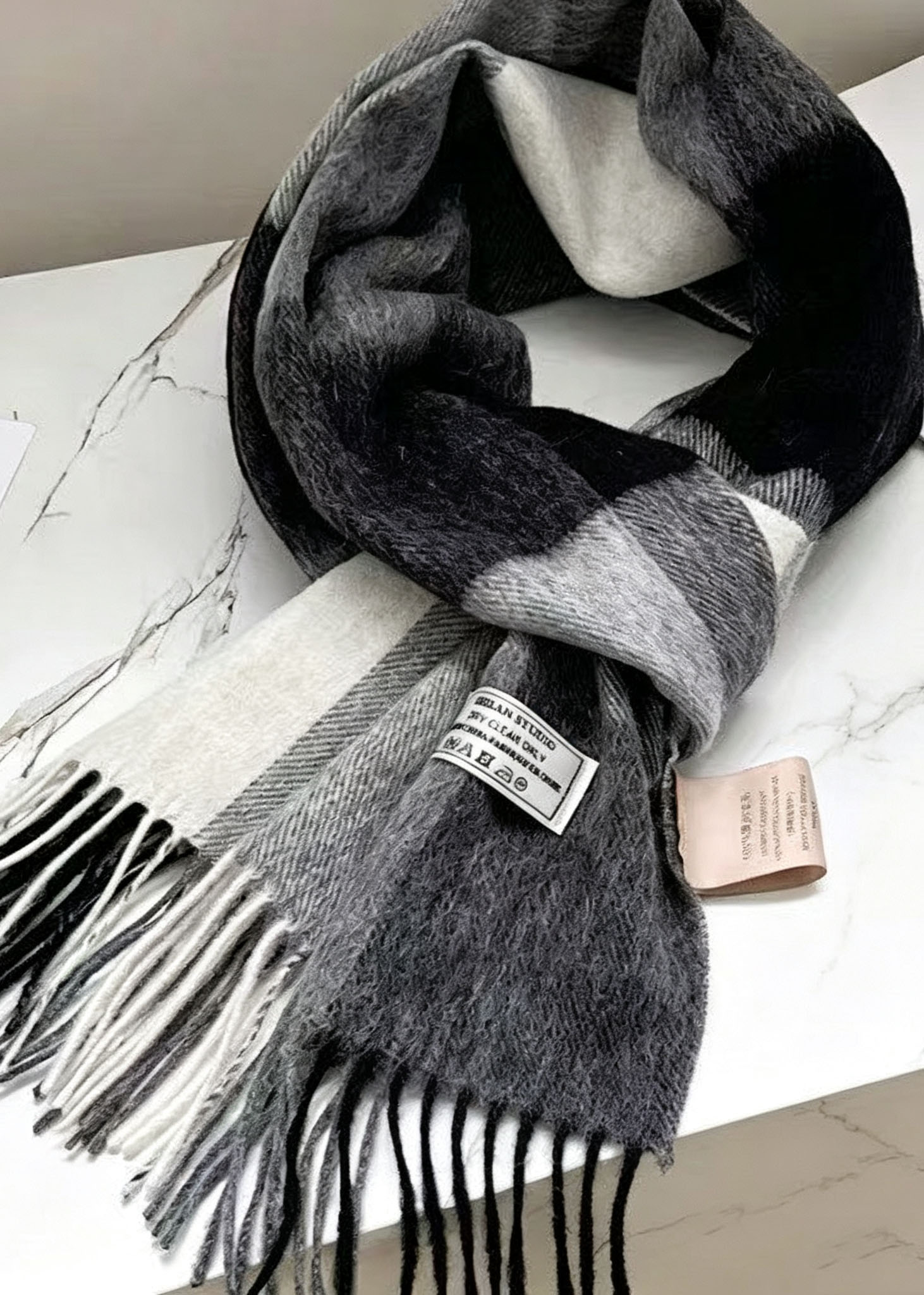 View Soft Wool Plaid Scarf | Women Fringed Tartan Winter Wrap Shawl image 6