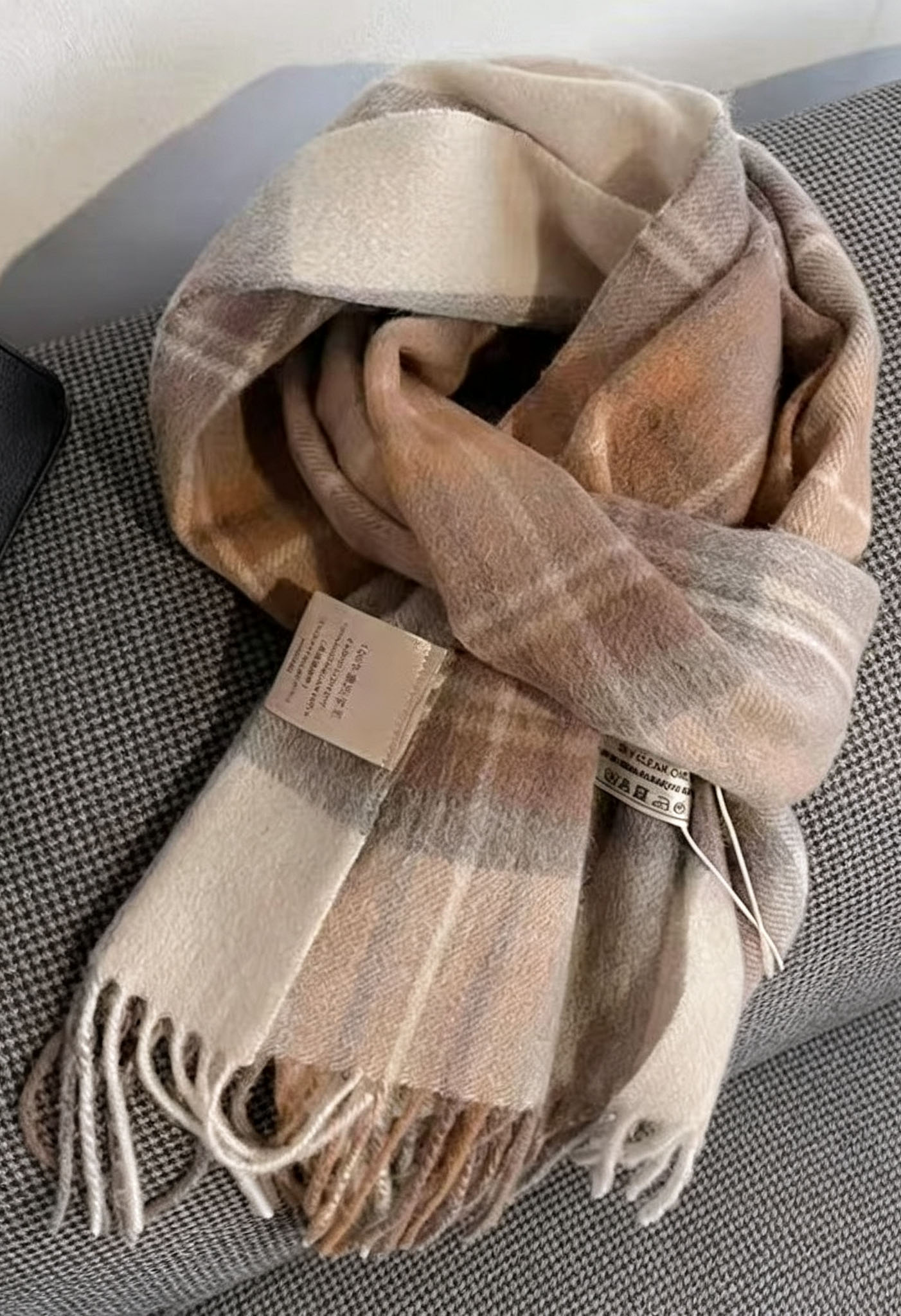 View Soft Wool Plaid Scarf | Women Fringed Tartan Winter Wrap Shawl image 7