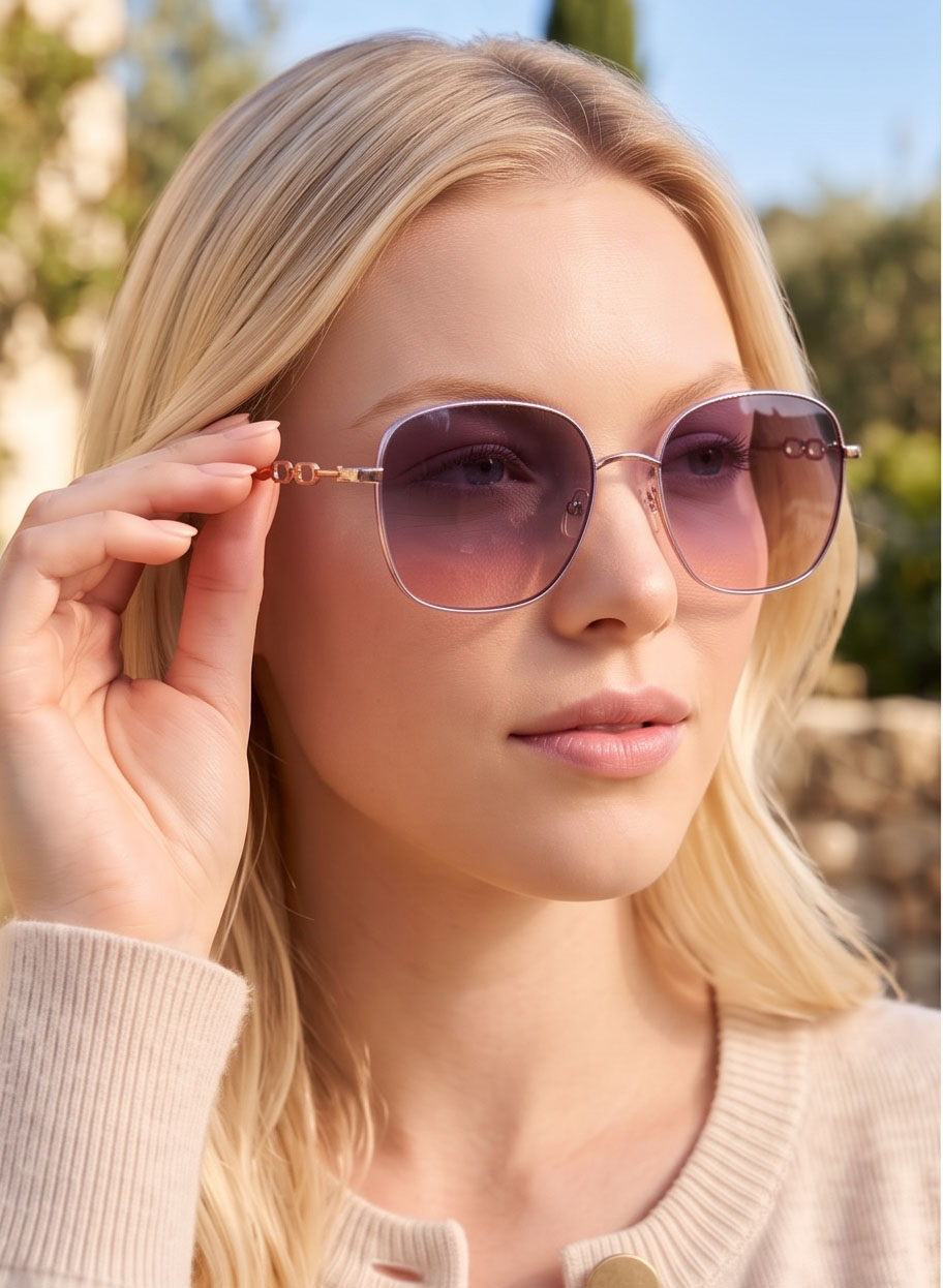 Purple‑Pink Gradient Chain Sunglasses