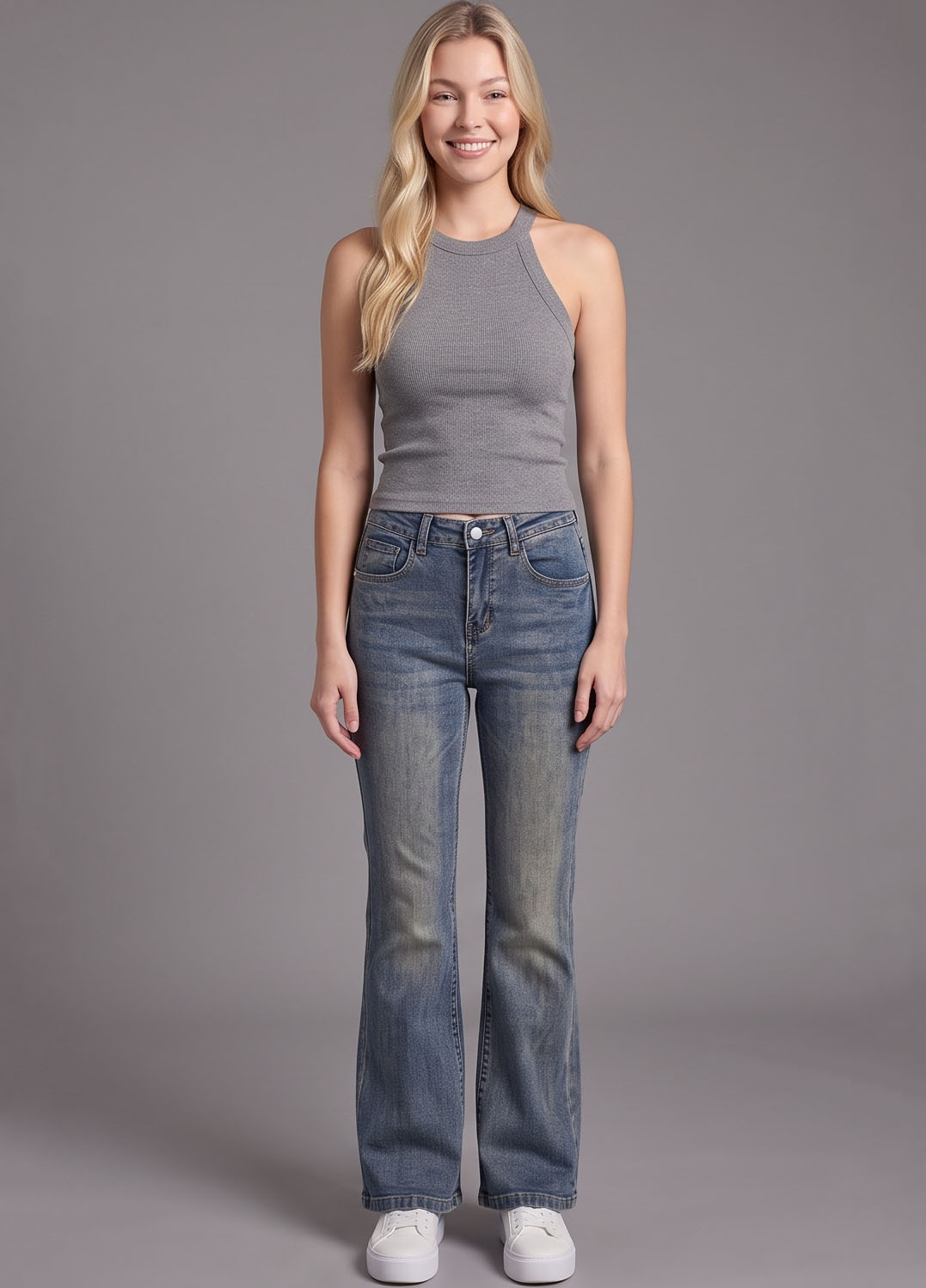 High-Rise Vintage Wash Subtle Flare Jeans — image 1