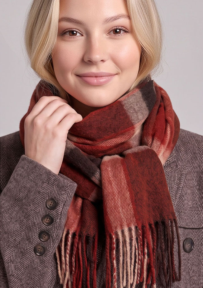Soft Wool Plaid Scarf | Women Fringed Tartan Winter Wrap Shawl — image 1