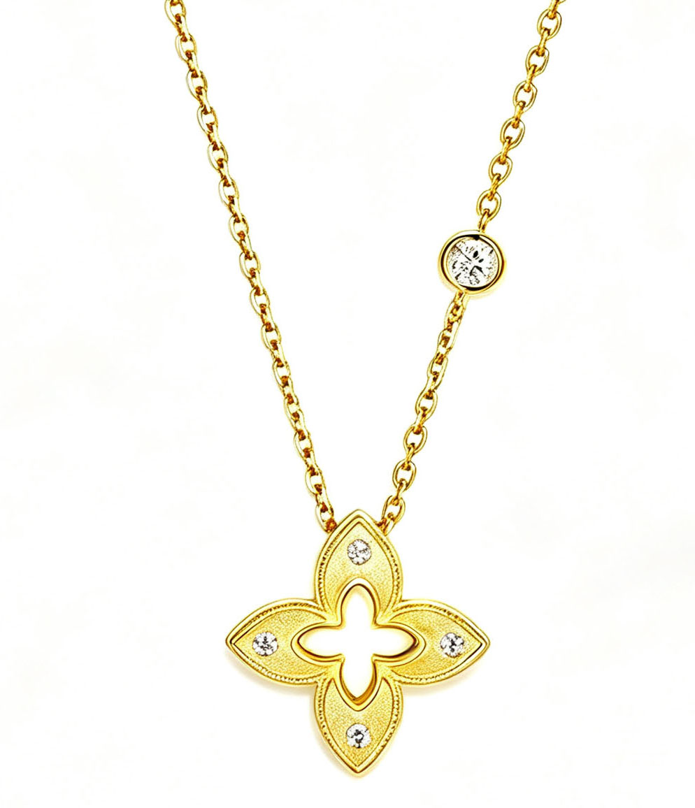 Delicate Gold Clover Necklace with Sparkling Crystals