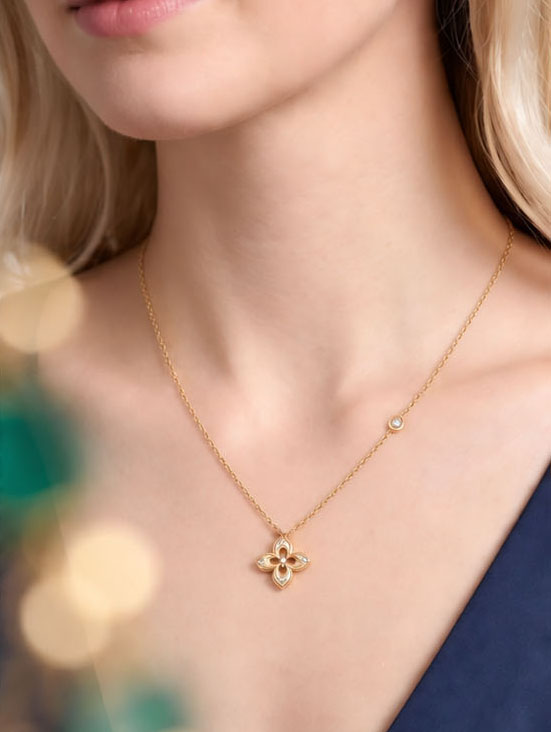Delicate Gold Clover Necklace with Sparkling Crystals