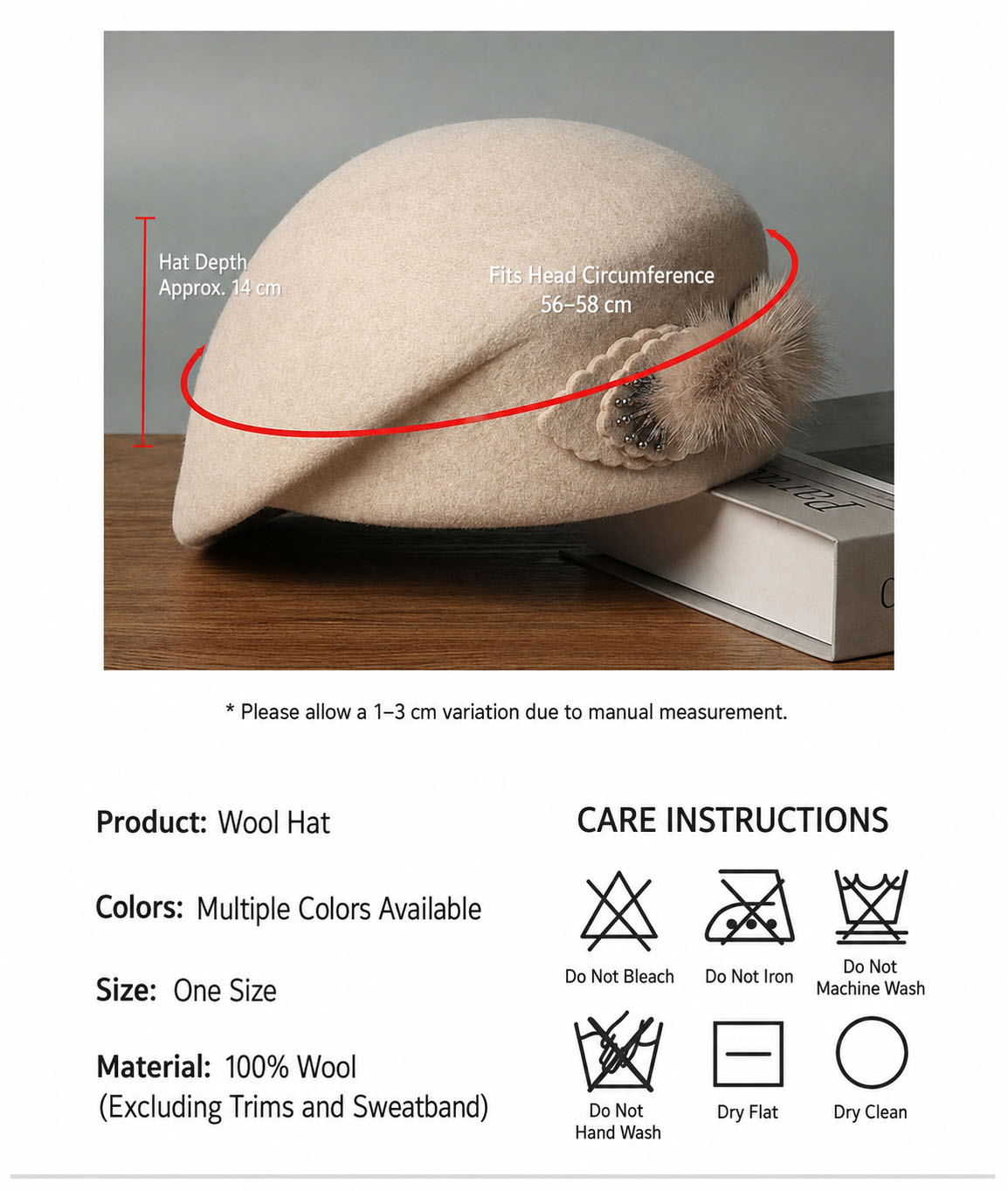Embellished Wool Beret with Faux Fur Detail