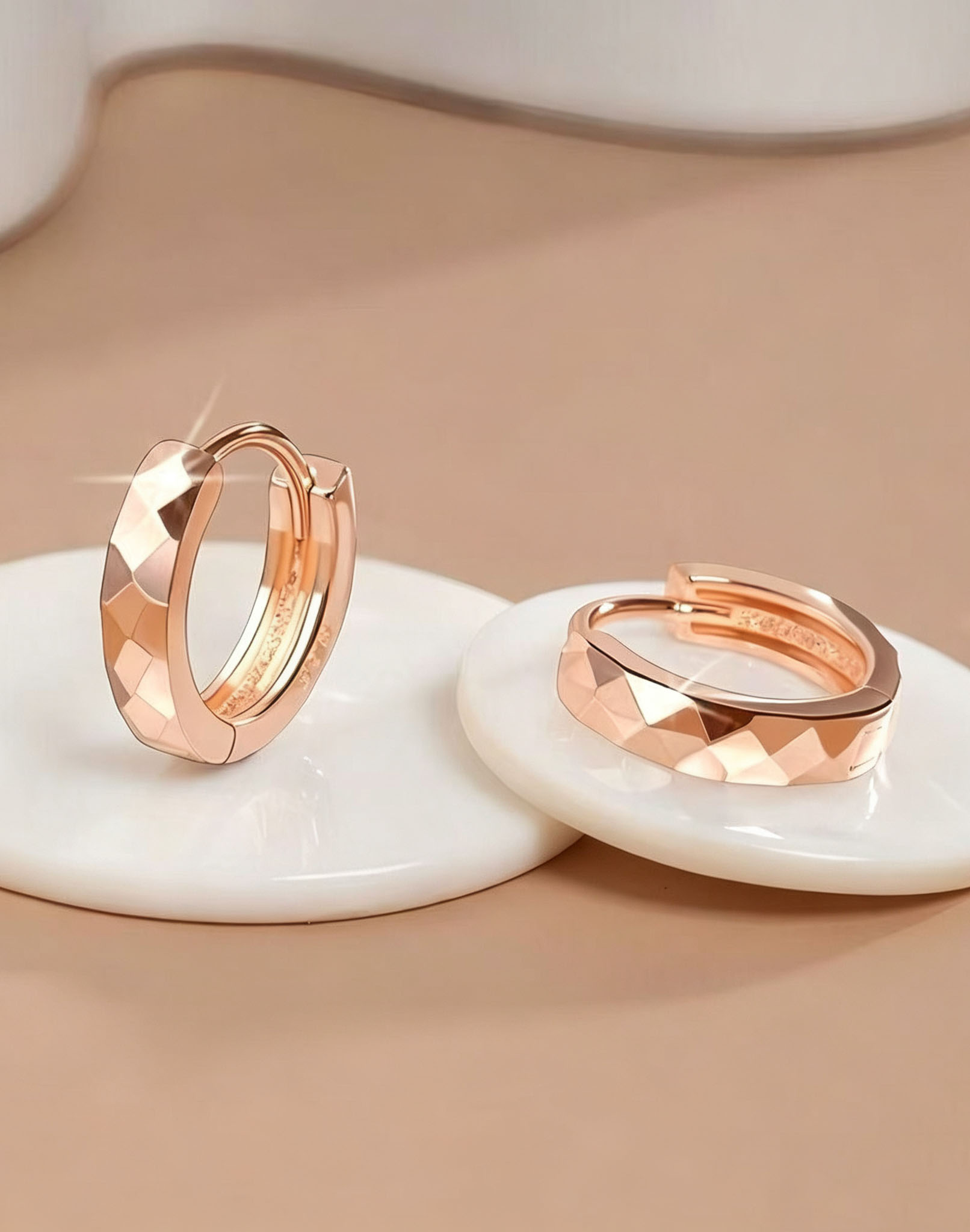 Faceted Titanium Steel Gold Huggie Hoop Earrings