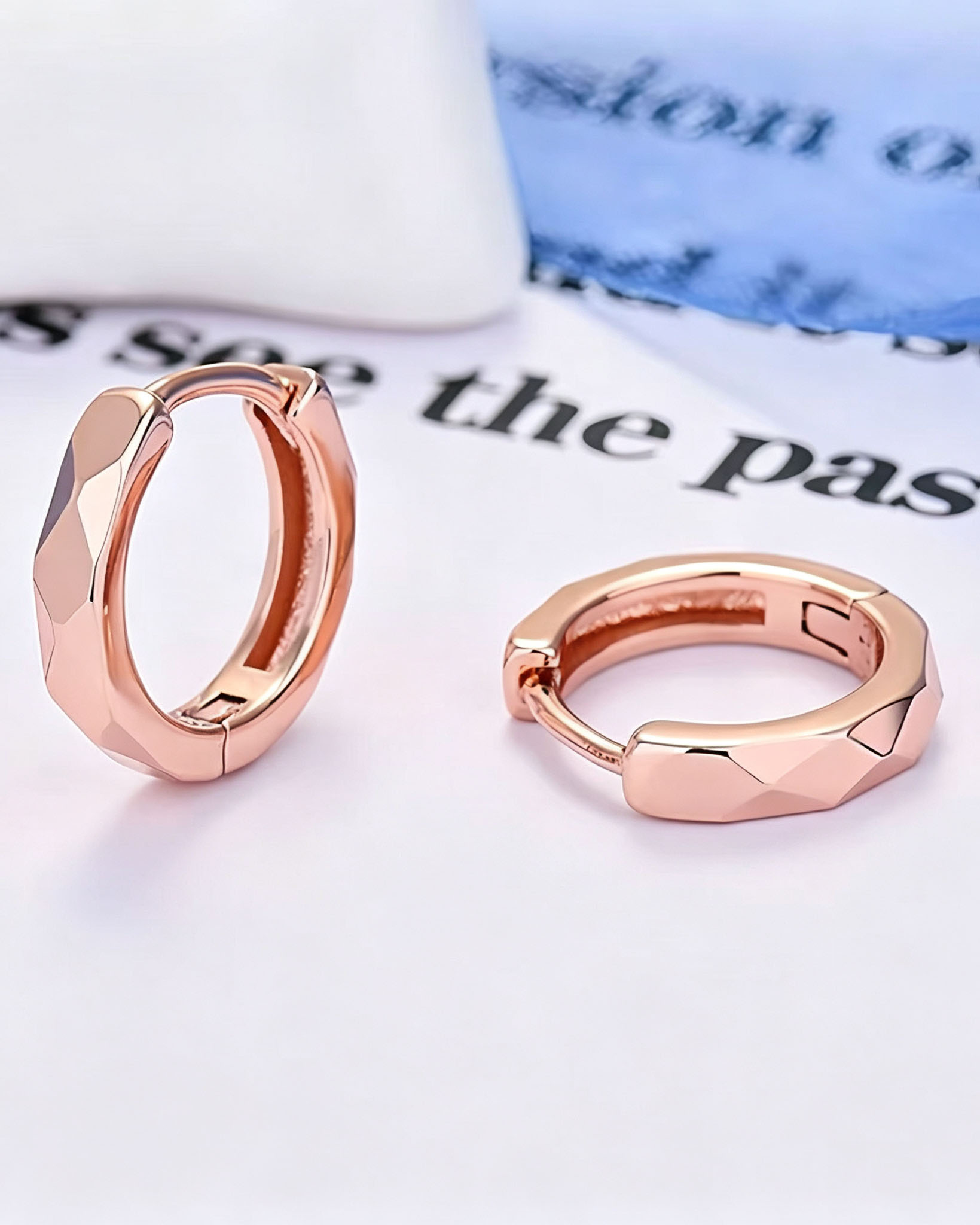 Faceted Titanium Steel Gold Huggie Hoop Earrings
