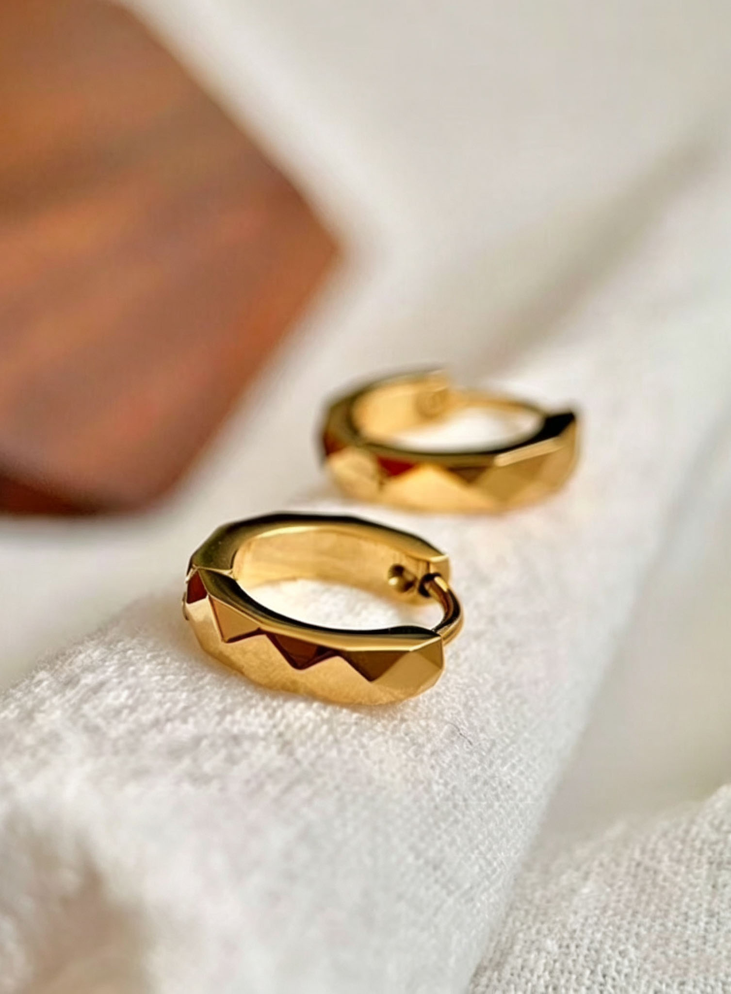 Faceted Titanium Steel Gold Huggie Hoop Earrings