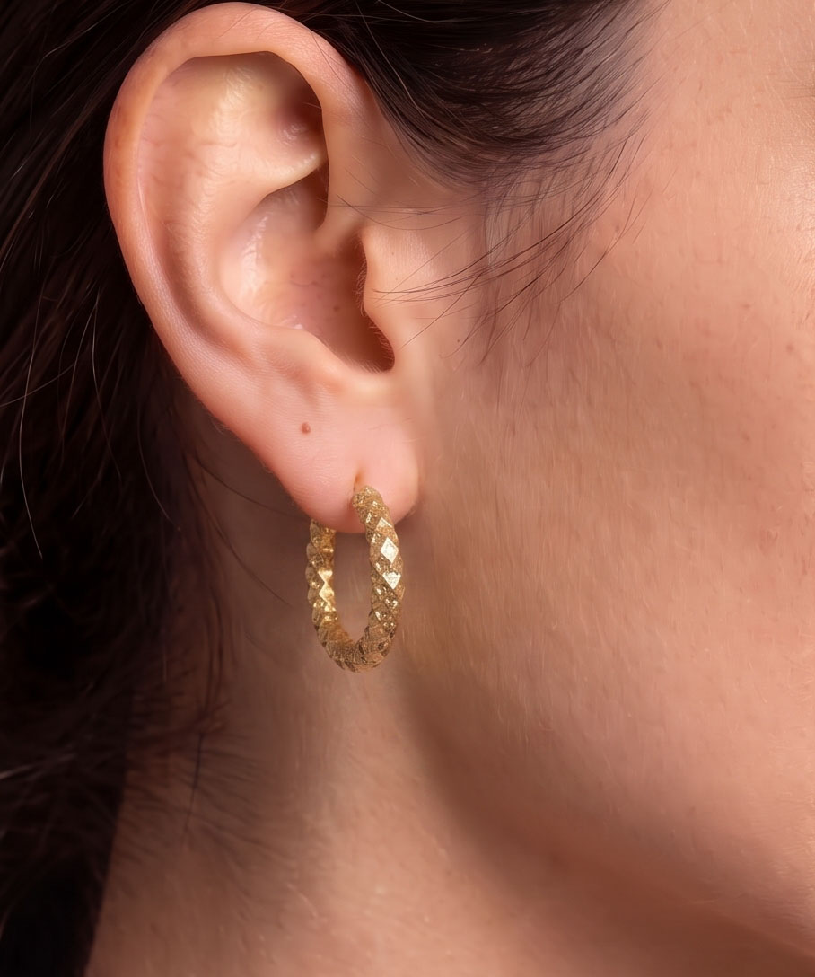 Hammered Gold Tone Huggie Hoop Earrings