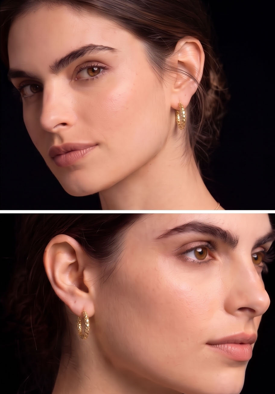 Hammered Gold Tone Huggie Hoop Earrings