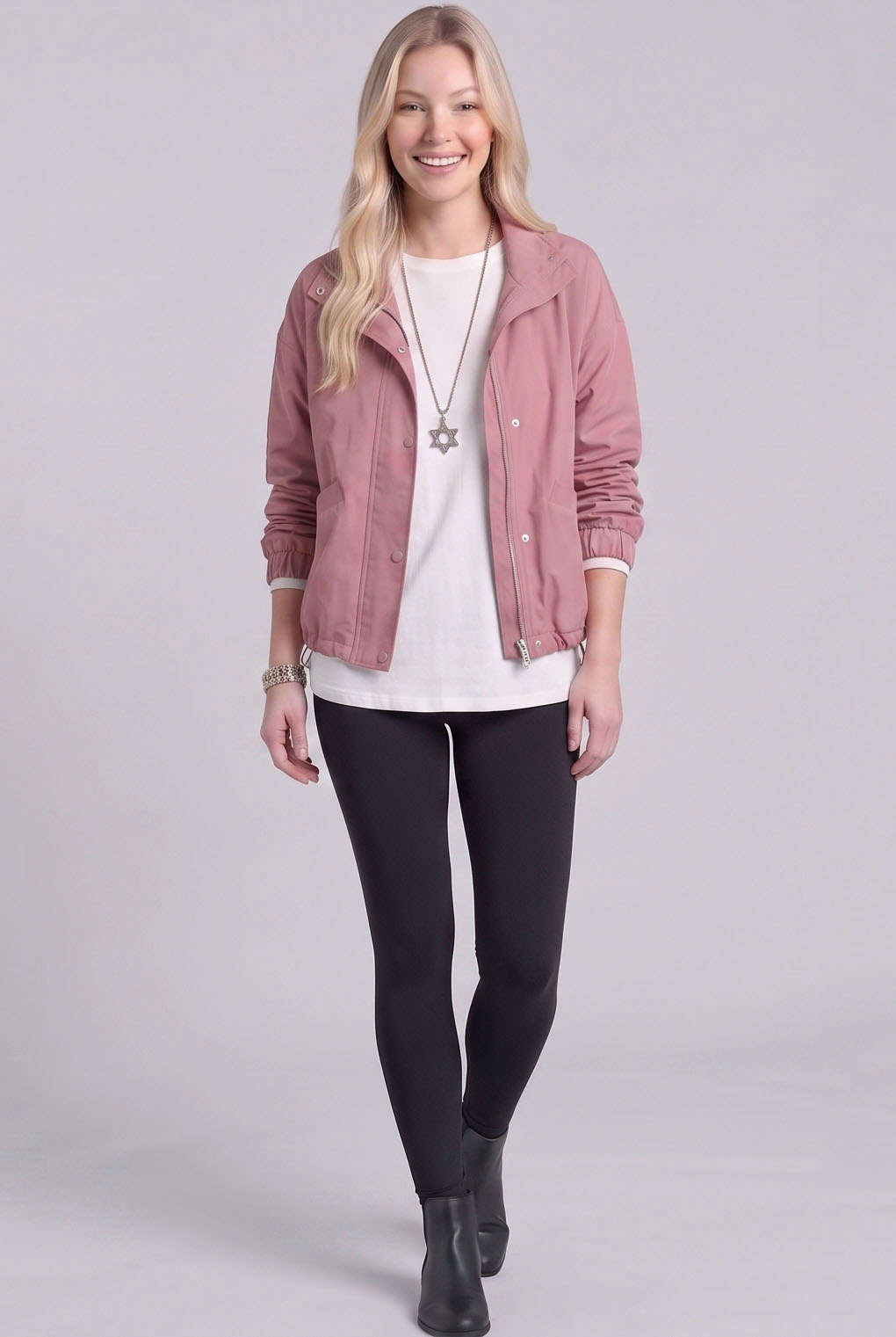 JA8001-Stand-Collar Drawstring Windbreaker