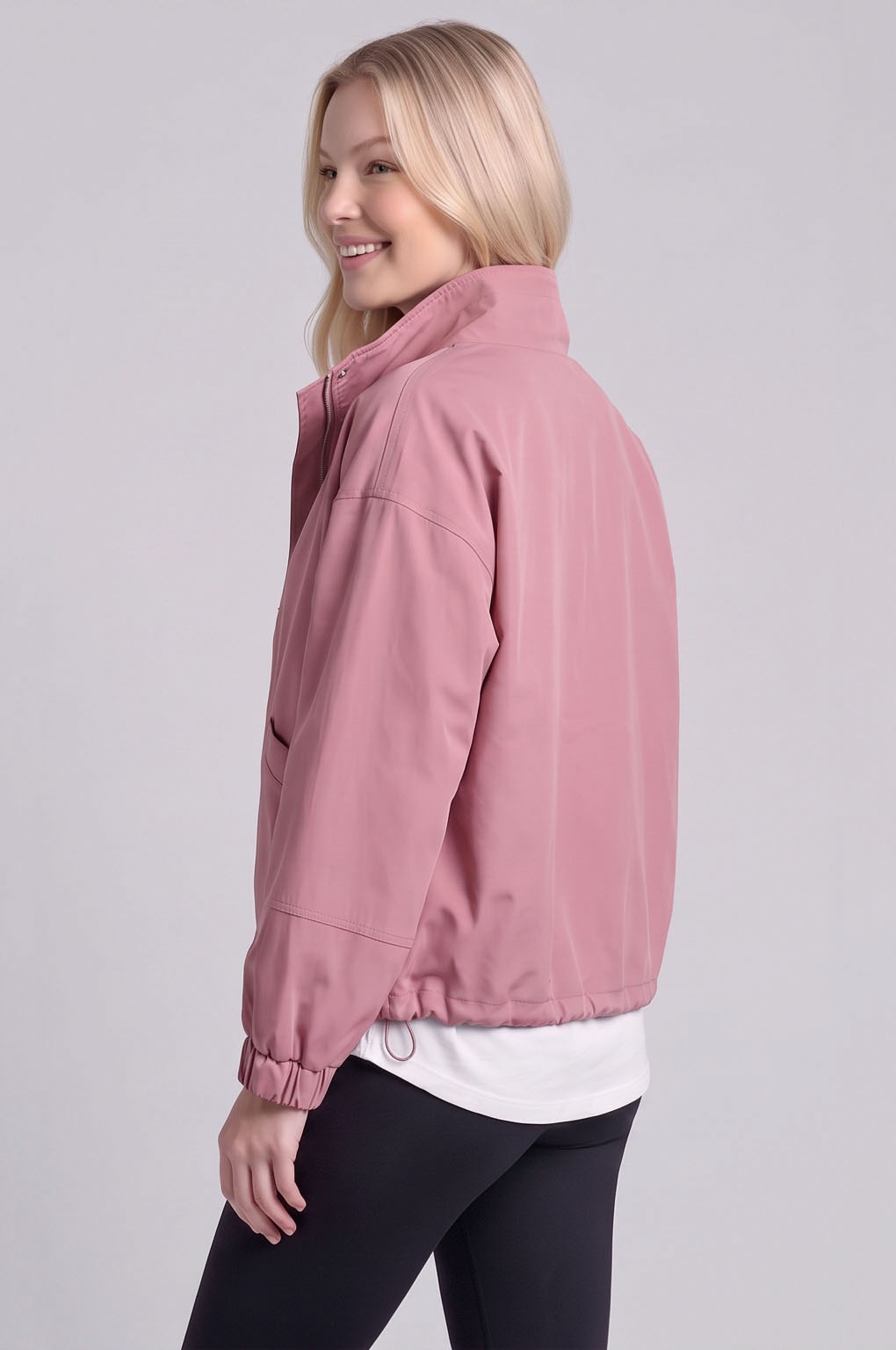 JA8001-Stand-Collar Drawstring Windbreaker