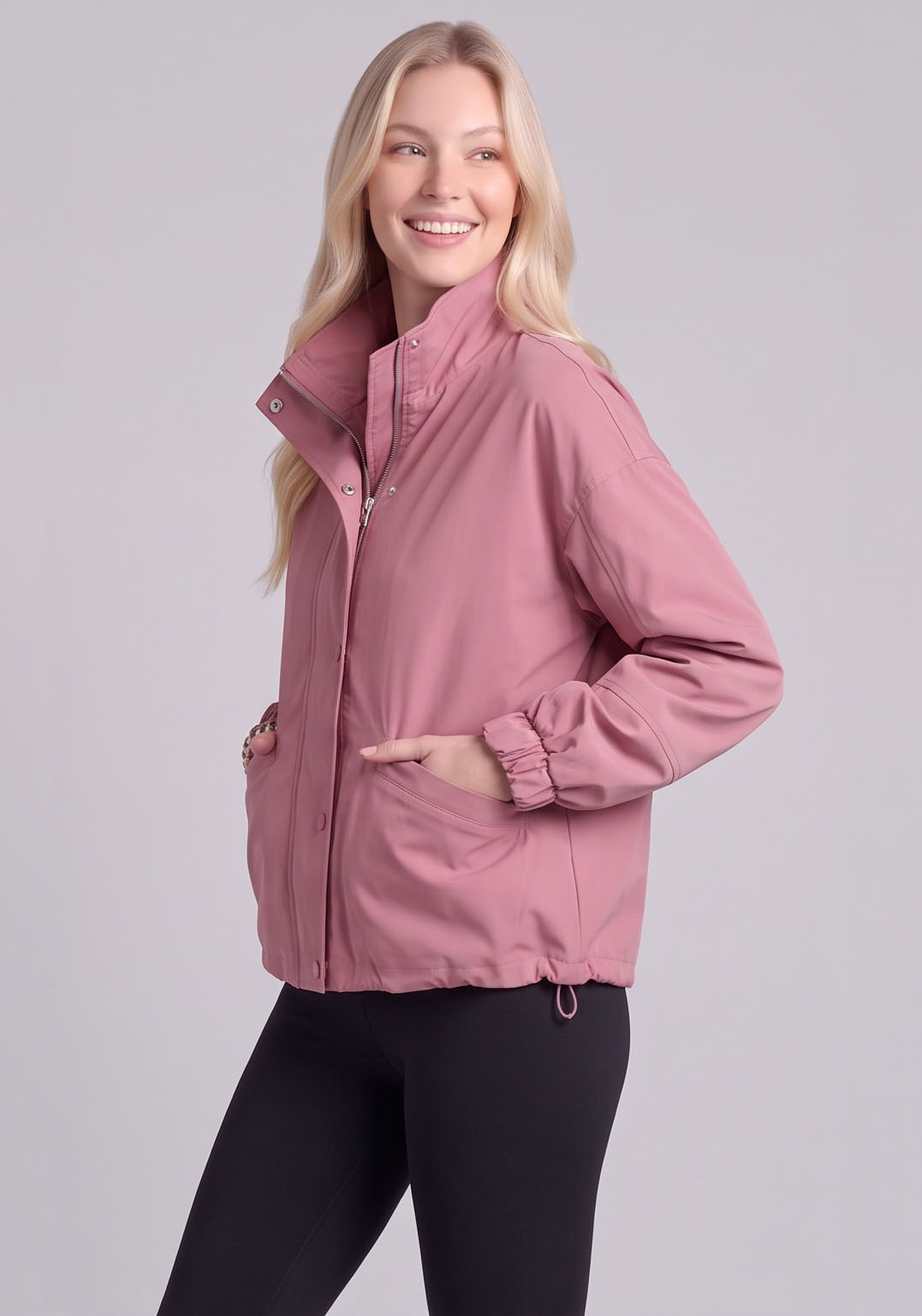 JA8001-Stand-Collar Drawstring Windbreaker