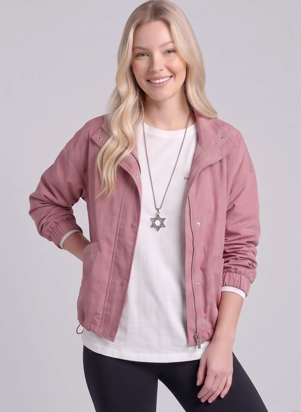 JA8001-Stand-Collar Drawstring Windbreaker