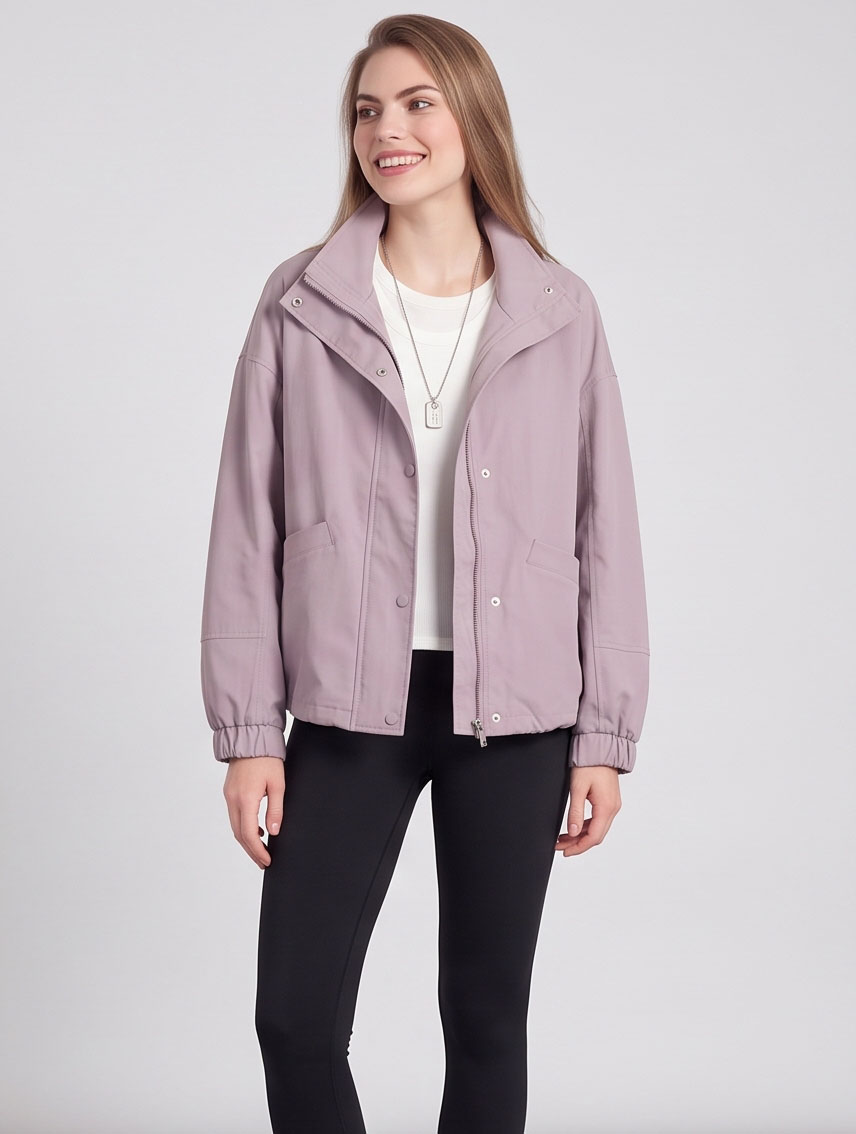 JA8001-Stand-Collar Drawstring Windbreaker
