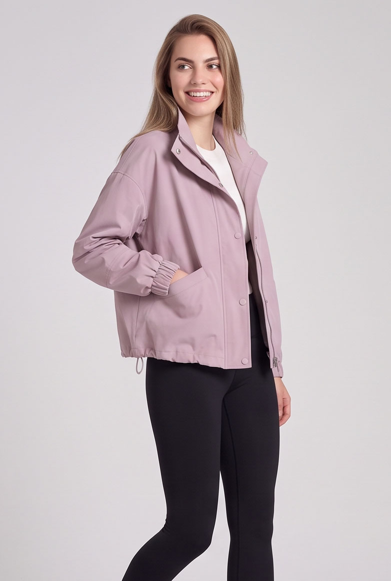 JA8001-Stand-Collar Drawstring Windbreaker