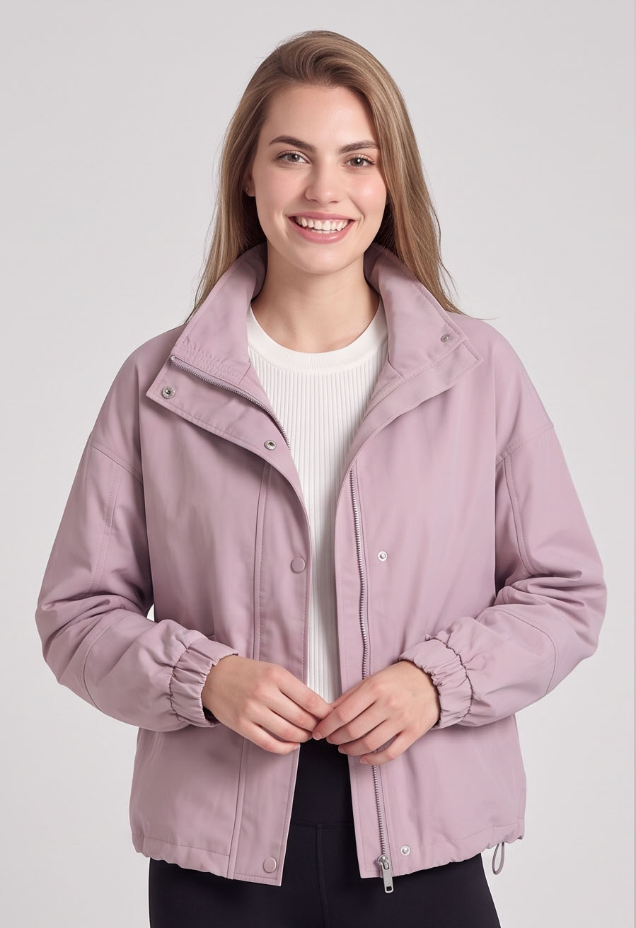 JA8001-Stand-Collar Drawstring Windbreaker
