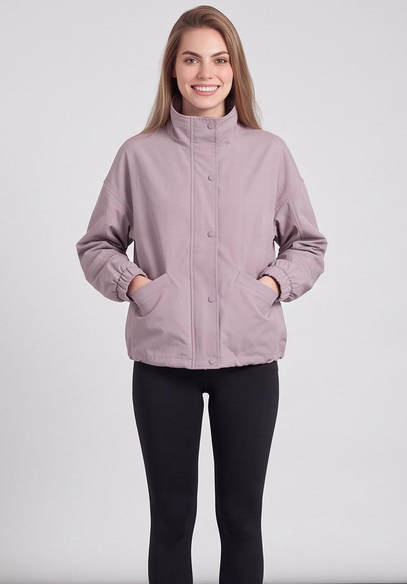 JA8001-Stand-Collar Drawstring Windbreaker