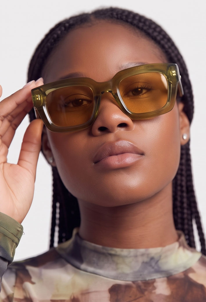 Retro Chunky Frame Tinted Lens Fashion Sunglasses