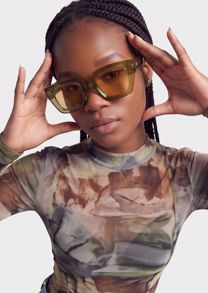 Retro Chunky Frame Tinted Lens Fashion Sunglasses