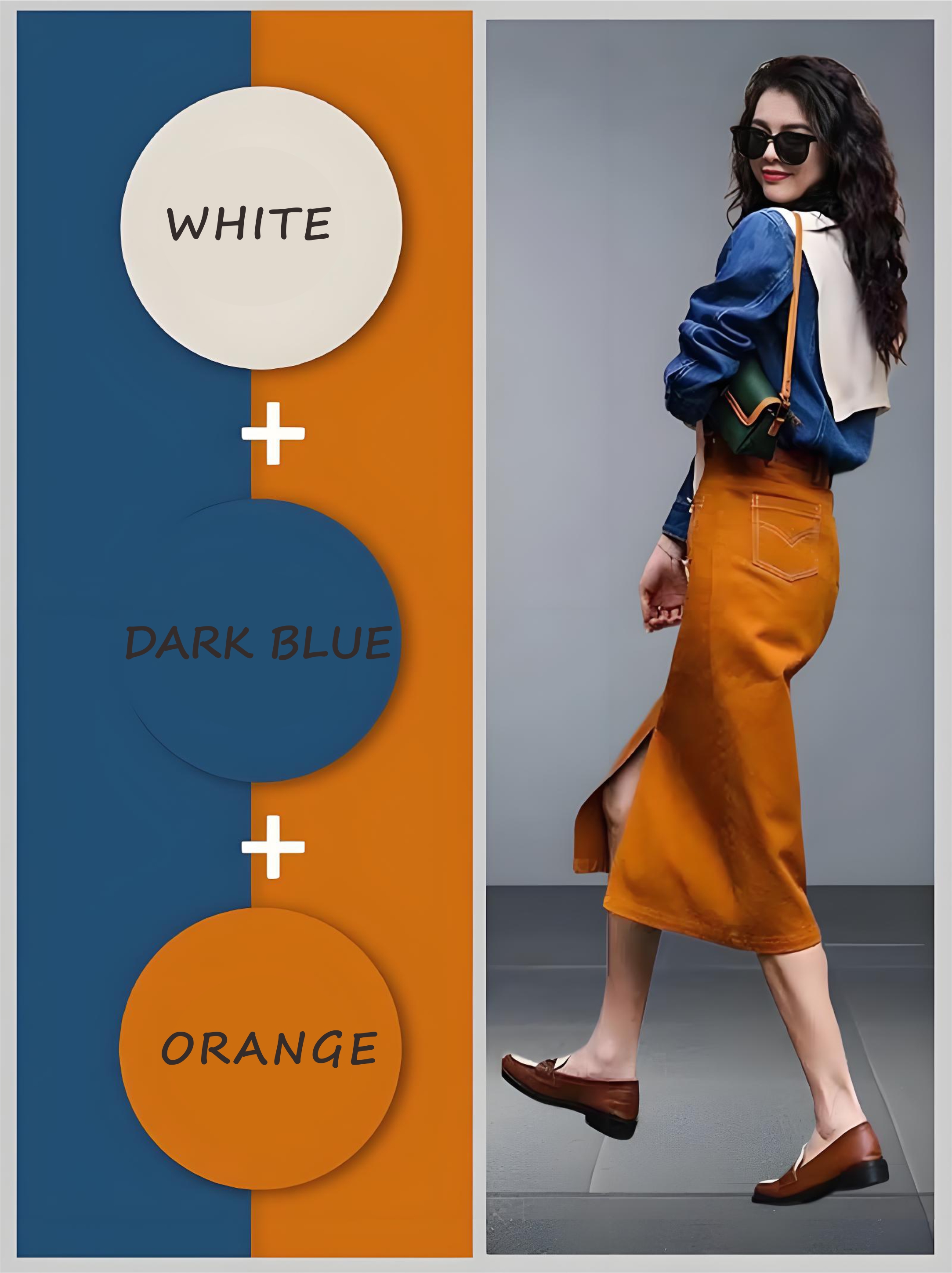 A satin slip skirt finished with a structured leather bag