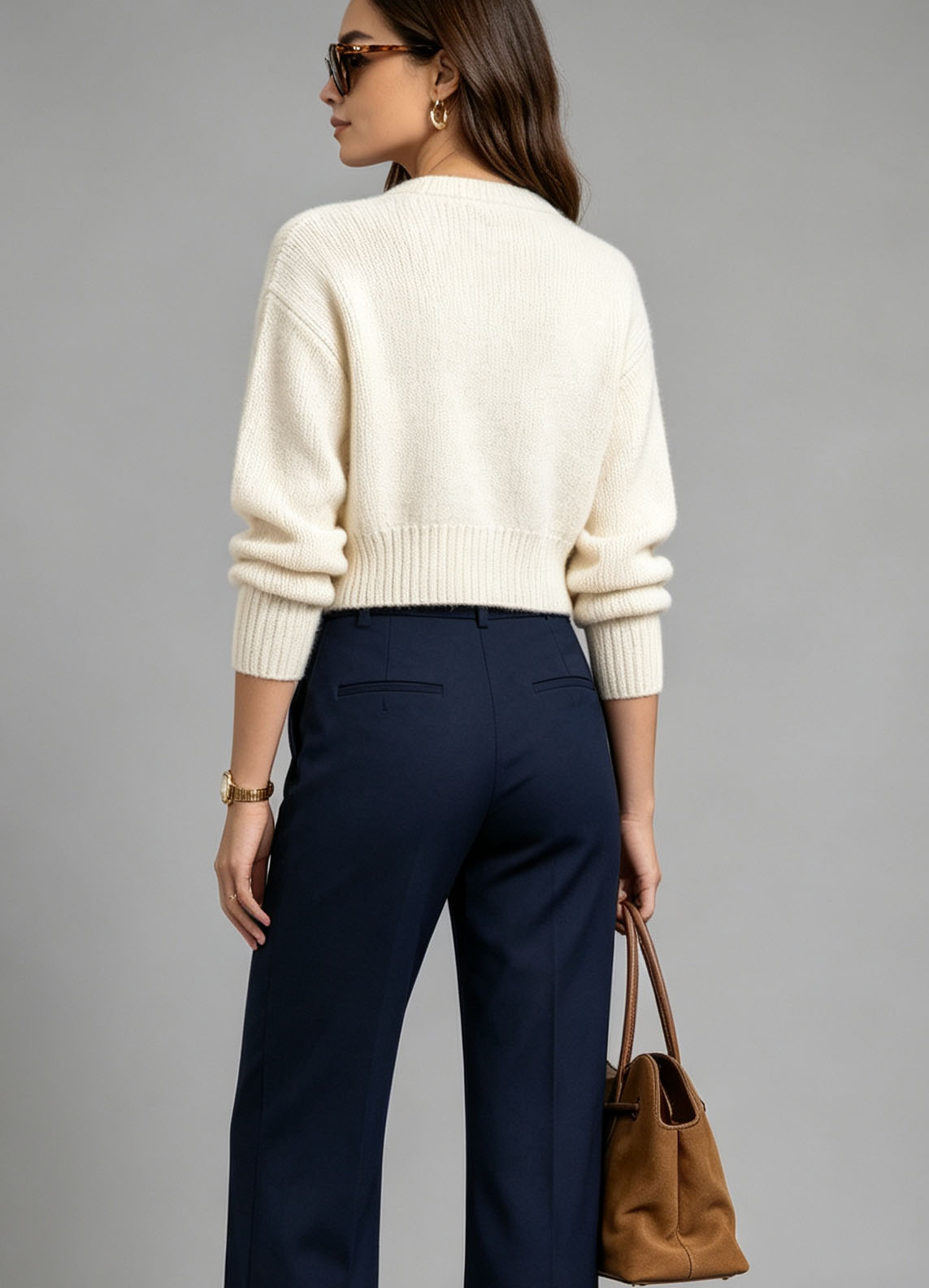 French‑style Soft Cream Cropped Cardigan With Luxe Gold Button